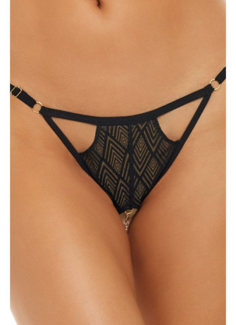 String ouvert fantaisie noir avec chainettes à l'entrejambe - REN1172-BLK